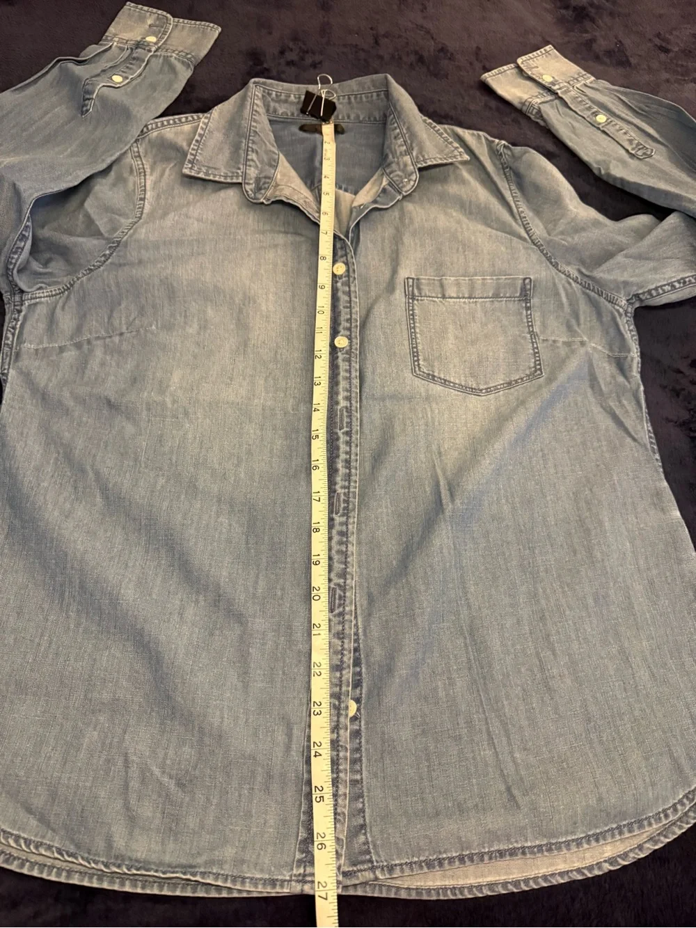 J. Crew Light Blue Denim Button-Up cotton Shirt - Casual Shirt sz 12